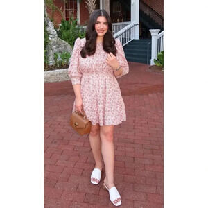 New Tuckerknuck Hyacinth House Pink and Red Floral Maddie Mini Dress